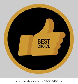 The best choice symbol. Flat gold design icon with black background. Vector illustration