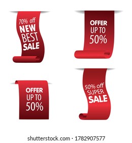 Best choice tags, vector red labels isolated on white background. Offer up to 50 percent.