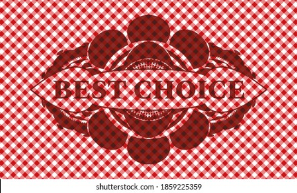 BEST CHOICE text inside red checkered tablecloth badge. Restaurant exquisite background. Illustration. 