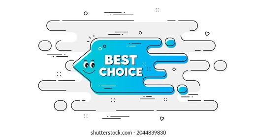 Best choice transition bubble. Geometric ad banner on flow pattern. Cartoon face character chat message. Blue flow banner icon. Transition pattern cover. Best choice label. Vector