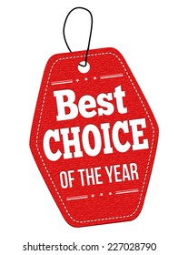 Best choice of the year red leather label or price tag on white background, vector illustration
