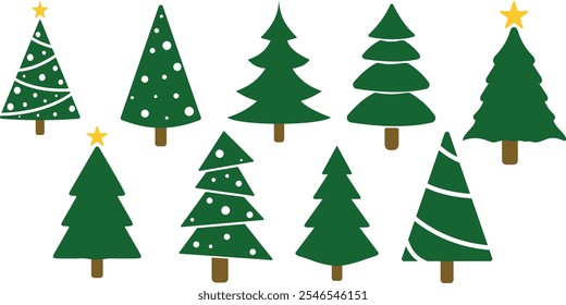 Best Christmas trees set on white background, Green Christmas tree decoration, Vector illustration, template of vector elements for design, December Vector illustration EPS 10.