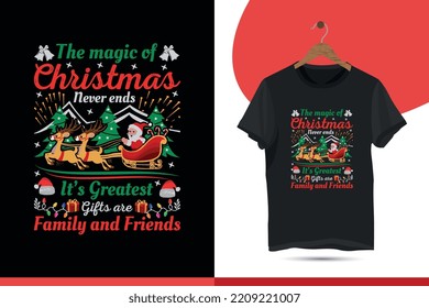 Best Christmas Vector T-shirt Design Template. Christmas Holiday graphics with Santa Claus, Tree, deer, red, black, green, Stock vector arts background