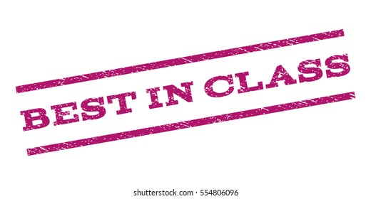 Best In Class watermark stamp. Text caption between parallel lines with grunge design style. Rubber seal stamp with dust texture. Vector purple color ink imprint on a white background.