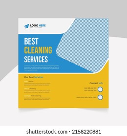 Best cleaning service for home square social media post template design