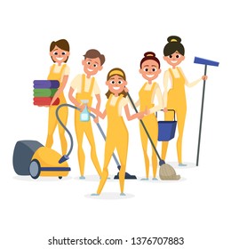Best cleaning staff vector characters isolated on white background