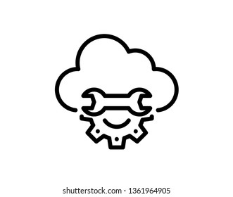 Best cloud storage settings linear icon. Thin line illustration. Web hosting preferences. Cloud computing with cogwheel contour symbol. Vector isolated outline drawing - Vector 