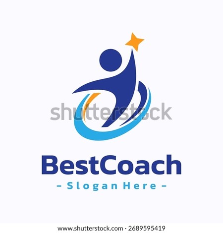 Best coach trainer logo template design. Success leader logo concept. Healthy life vector illustration.