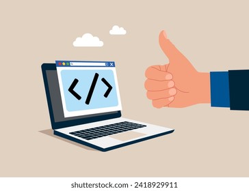 Best coding language development, programming application project on laptop. Flat vector illustration