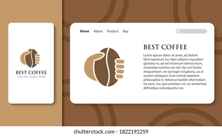 Best coffee logo and icon with mobile app and landing page template vector illustration