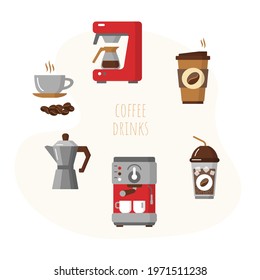 Best coffee set with cups of hot aroma drink