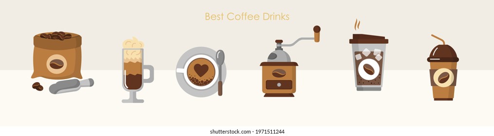 Best coffee set with cups of hot aroma drink