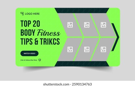 Best collage geometric grow fitness youtube video thumbnail banner template design, fully editable vector eps 10 file format