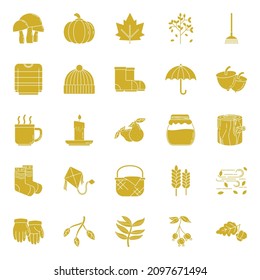 Best Collection of Autumn Icons with Solid Style Includes Wind Blow, Gloves, Kite, Leaves, Coffee Cup. Perfect For Templates, Thumbnails, Social Media Post, Marketing Ads, Websites, Posters, Logos