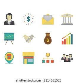 Best Collection of Business Icons with Flat Style Includes Mail, Document, Diagram, Wallet, Flowchart, Money Bag. Perfect for Websites, Advertisements, Banners, Posters, Billboards, Templates, Logos.
