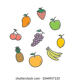 best collection of fruit in trendy flat style 