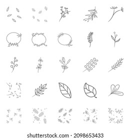 Best Collection Of Hand Drawn Floral Doodle Elements With Tree branches, Leaves, Flowers, Wreaths In Black Color. Perfect for Websites, Advertisements, Banners, Posters, Billboards, Templates, Logos.