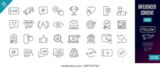 Best collection Influencer line icons. Advertising, messaging,...