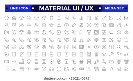 La mejor colección de material ui ux conjunto de iconos, colección de conjunto de iconos de interfaz de usuario. Conjunto esencial de interfaz de usuario Básica. Iconos de contorno de línea. Para App, Web, Imprimir.
