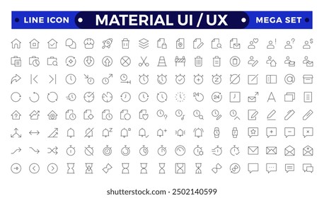 La mejor colección de material ui ux conjunto de iconos, colección de conjunto de iconos de interfaz de usuario. Conjunto esencial de interfaz de usuario Básica. Iconos de contorno de línea. Para App, Web, Imprimir.
