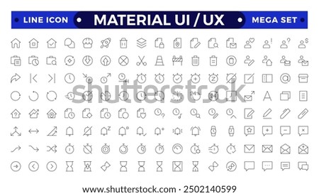 Best collection of material ui ux  icon set, user interface icon set collection. Basic User Interface Essential Set. Line Outline Icons. For App, Web, Print.
