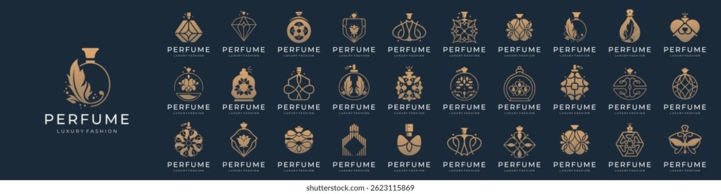 best collection of perfume logos. luxury bottle perfume perfect logo for cosmetic, beauty, salon skin care.