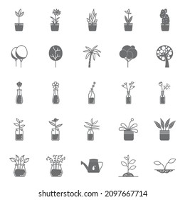 La mejor colección de iconos vegetales con estilo sólido incluye rosa, suelo, cactus, árbol, flor, maceta, semilla. Perfecto para plantillas, miniaturas, publicaciones en medios sociales, anuncios de marketing, sitios web, afiches, logotipos