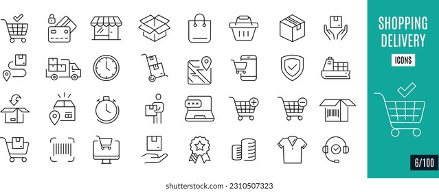 Best collection shopping and delivery line icons. Shop, Store, Buy, ..