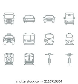 Best Collection of Transportation Icons with Outline Style Includes Ship, Airplane, Car, Taxi, Helicopter, Train, Bike. Perfect for Websites, Advertisements, Banners, Posters, Billboards, Templates.