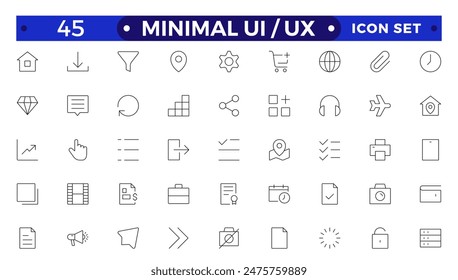 Mejor colección del conjunto de iconos ui ux, conjunto de iconos de interfaz de usuario colección.Básico Interfaz de usuario Esencial Set.Line Outline Icons. Para App, Web, Imprimir.
