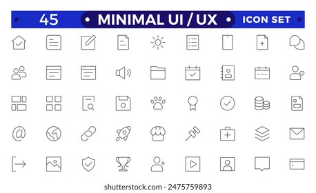 Mejor colección del conjunto de iconos ui ux, conjunto de iconos de interfaz de usuario colección.Básico Interfaz de usuario Esencial Set.Line Outline Icons. Para App, Web, Imprimir.
