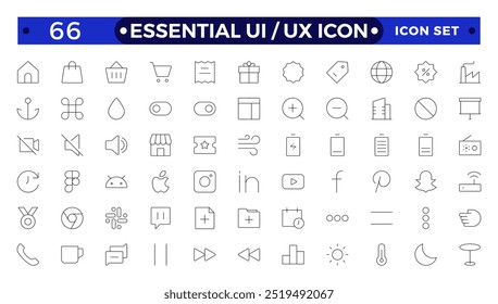 Best collection of ui ux icon set, user interface icon set collection. Basic User Interface Essential Set. Line Outline Icons. For App, Web, Print.
