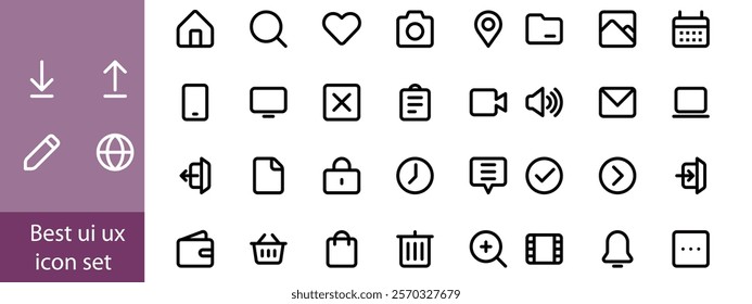 Best collection of ui ux icon set, user interface icon set collection. Basic User Interface Essential Set. Solid Icons. For App, Web, Print.