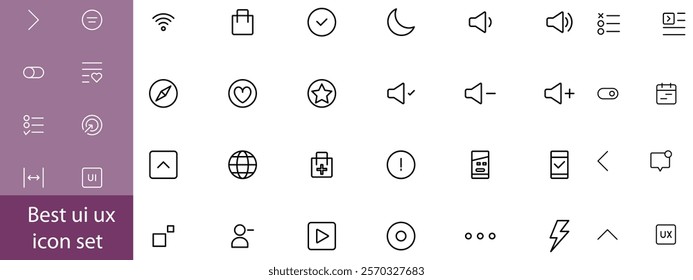 Best collection of ui ux icon set, user interface icon set collection. Basic User Interface Essential Set. Solid Icons. For App, Web, Print.