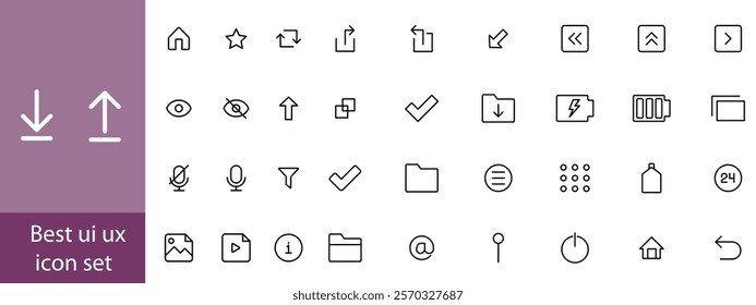 Best collection of ui ux icon set, user interface icon set collection. Basic User Interface Essential Set. Solid Icons. For App, Web, Print.