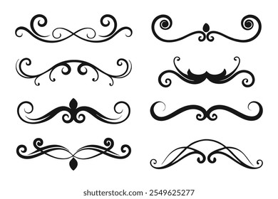 Best collection of various black and white decorative elements arranged in a cohesive set, showcasing intricate designs flat vector illustration