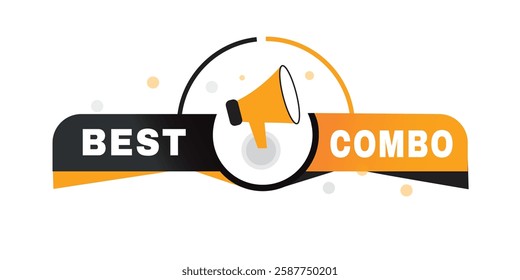 Best combo, label poster icon megaphone. Modern banner for web and advertising. Vector isolated.