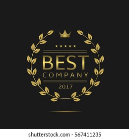 The best company. Golden laurel wreath label with crown and stars, royal luxury award for best business company