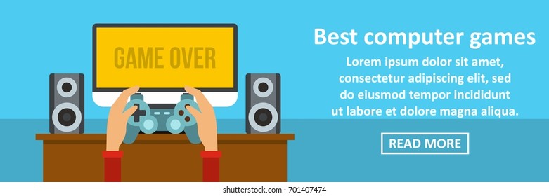 Best computer games banner horizontal concept. Flat illustration of best computer games banner horizontal vector concept for web
