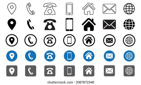 Best contact icon set. Business card contact information icon sets with different styles.