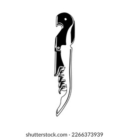The best Corkscrew Wine Opener black and white icon, vector illustration in trendy flat cartoon design style. Editable graphic resources for many purposes.