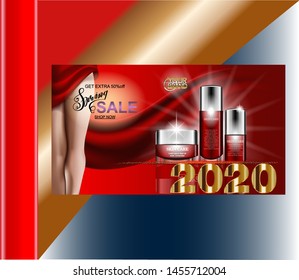 The best cosmetics, discounts, spring, a red background, patches of light, feet, a brand