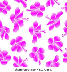 Best creative design for poster, flyer, print. Aloha Hawaii, Luau Party invitation on white background with hibiscus flowers in magenta and pink colors. Aloha T-Shirt design. Vector seamless pattern.