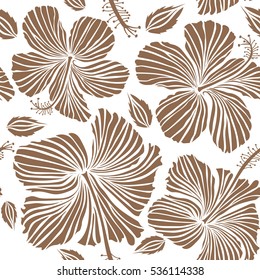 Best creative design for poster, flyer, presentation. Aloha Hawaii, Luau Party invitation on white background with hibiscus flowers in brown colors. Aloha T-Shirt design. Vector.