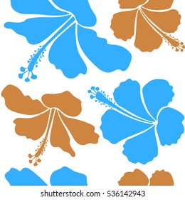 Best creative design for poster, flyer, presentation. Vector. Aloha Hawaii, Luau Party invitation on white background with hibiscus flowers in blue and orange colors. Aloha T-Shirt design.