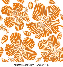 Best creative design for poster, flyer, presentation. Vector. Aloha Hawaii, Luau Party invitation on white background with hibiscus flowers in orange colors. Aloha T-Shirt design.