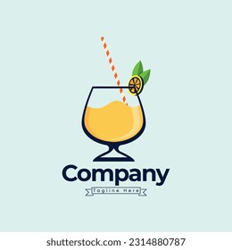 Best Creative Glass Of Orange Juice Vector Mimosa Logo With A Straw And A Straw. Vector Clip Art Juice And Wine Drink Design With Premium Modern Logo Template.