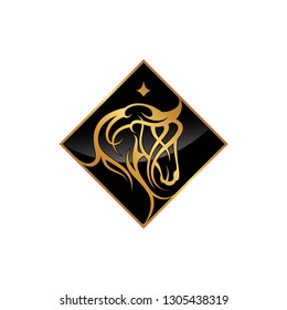 Best creative luxury square head horse tribal icon illustration vector with color gold and black. Luxury design for your business brand. Vector illustration EPS.8 EPS.10