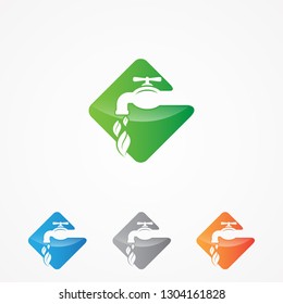 Best creative square eco plumbing company service with faucet on the negative space style logo design. Simple and stylish logotype. Vector illustration EPS.8 EPS.10