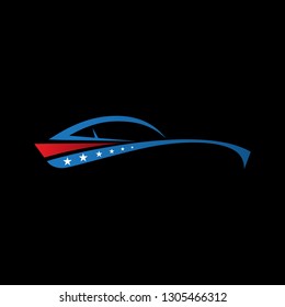 Best creative vector modern car sport emblems with american flag. Logo design template for car sport. Vector illustration EPS.8 EPS.10